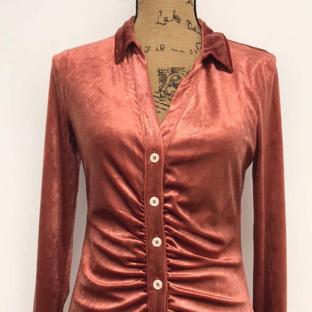 Free People Shayla Burnt Orange Velvet Mini Dress Terracotta Size Small - Picture 3 of 6
